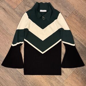 Sandro Paris | Chevron Patterned Top in Black, White, and Green